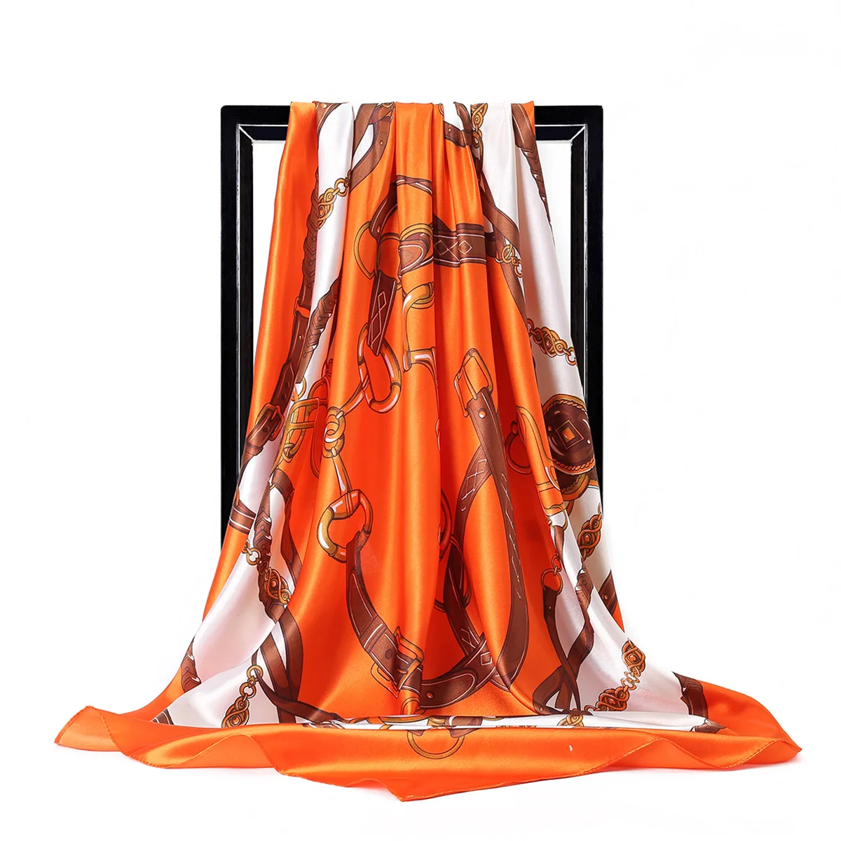 

2021 Fashion big belt pattern 90*90CM square scarf 100% silk satin scarf for ladies luxury silk scarf sunscreen shawl wholesale