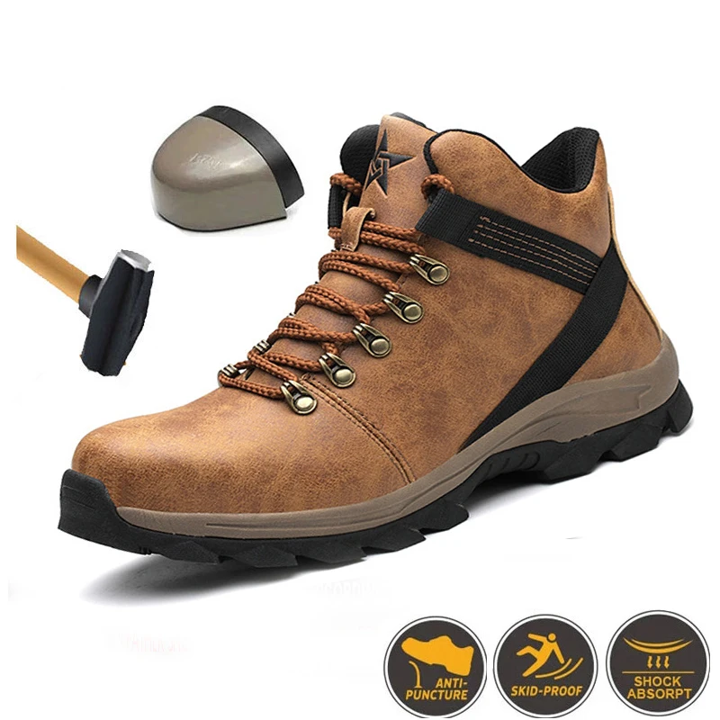 

New Men's Boots Light Steel Toe Indestructible Anti-Smashing Work Shoes Fashionable Anti-Puncture Safety Boots