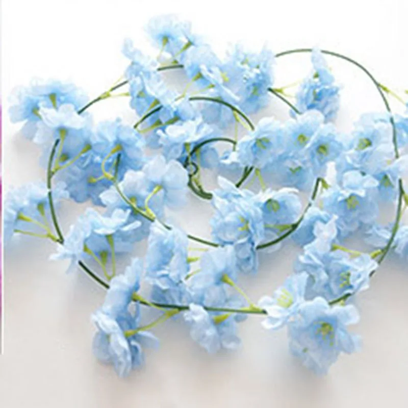 Light Blue 200 см Сакура вишня ротанга свадебное украшение арки лоза искусственные цветы для дома вечерние Декор Шелковый Плющ настенный гирлянда для развешивания венок - Цвет: Light Blue