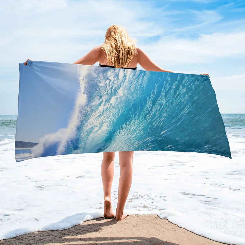 Синее банное полотенце с морскими волнами пляжное из микрофибры аксессуары для