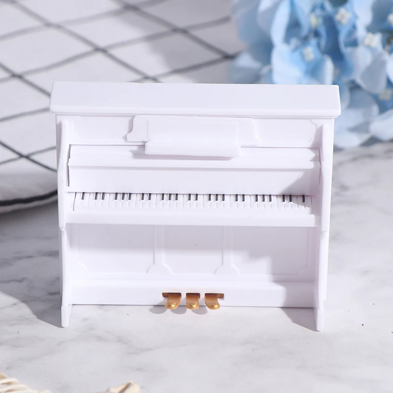 

Dollhouse Miniature White Exquisite For Dollhouse Decals 1:12 Wooden Grand Piano With Stool Model Play Toys Accessories