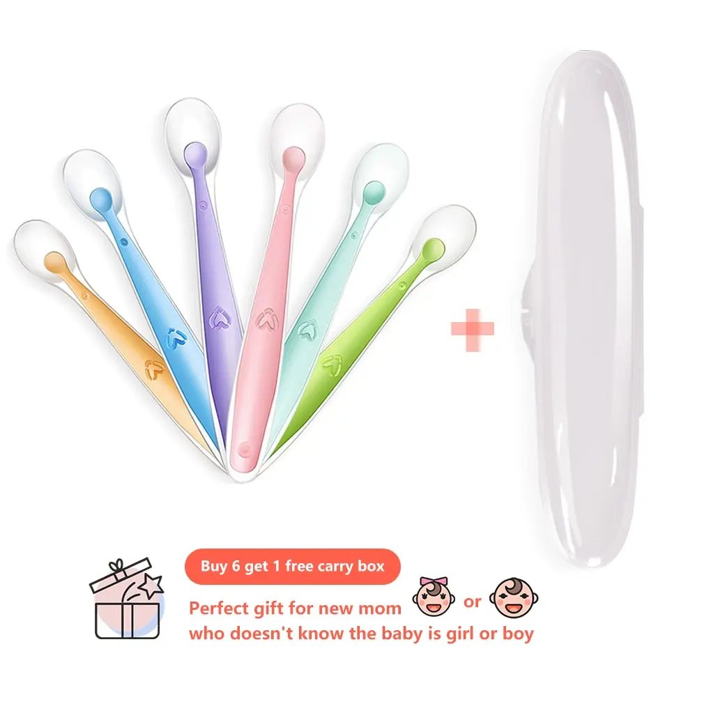 

1 set Baby Silicone Soft Spoon Training Feeding Spoons with box Tableware for Children kid Infants Sensing solid feeding Cutlery