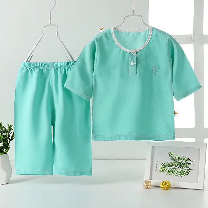 Комплекты летней одежды для детей хлопковые шелковые пижамы девочек одежда сна