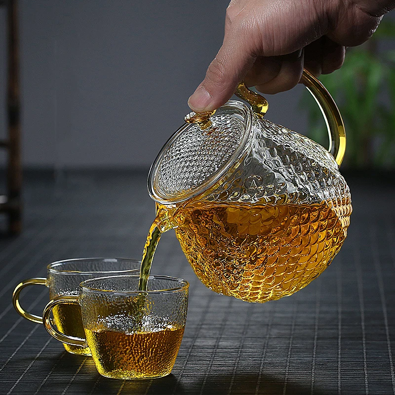 

High Borosilicate Glass Teapot Household High Temperature Resistance Hammer Pattern Teapot Kung Fu Tea Set Filter Bubble Teapot