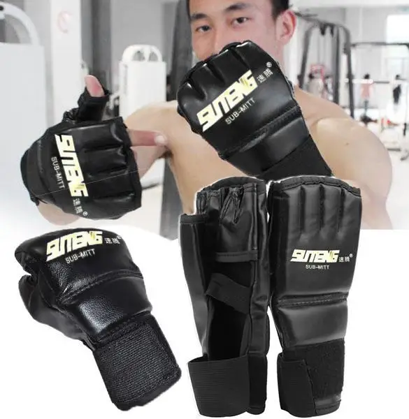 1 пара ПУ кожаные перчатки без пальцев митенки ММА Муай Тай тренировочные