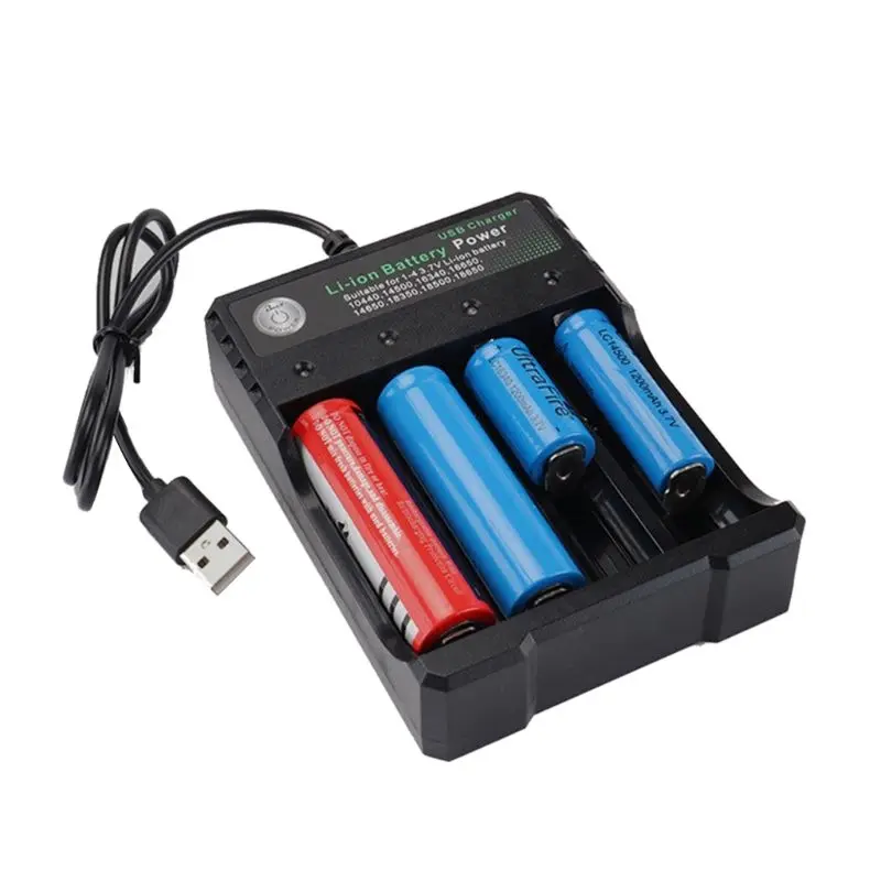 3 7 V 18650 4 слота Зарядное устройство Портативный 18350 16340 14500 USB Интерфейс