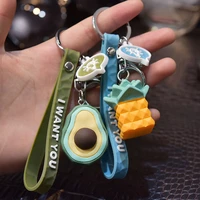 cartoon fruits keychain cute banana pineapple keychains mobile phone bag car pendant key ring fashion gift accessories key chain