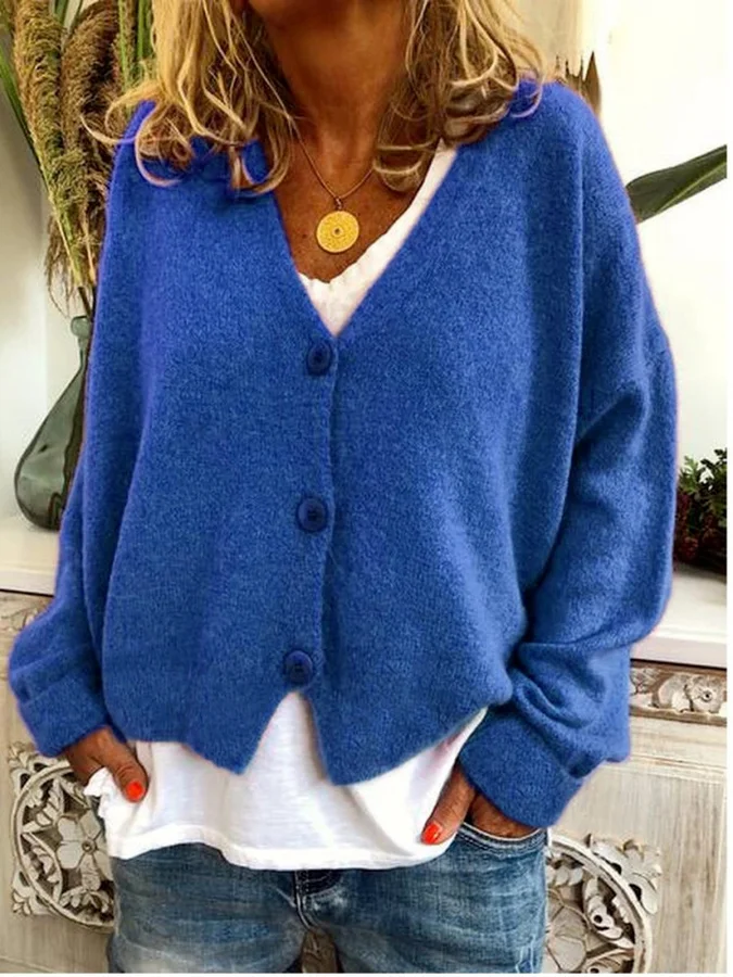

BoozRey 2021 Autumn and Winter Cardigan for Women Sweater Sheep Fleece Solid Color Long-sleeved Loose Casual V-neck Sweater
