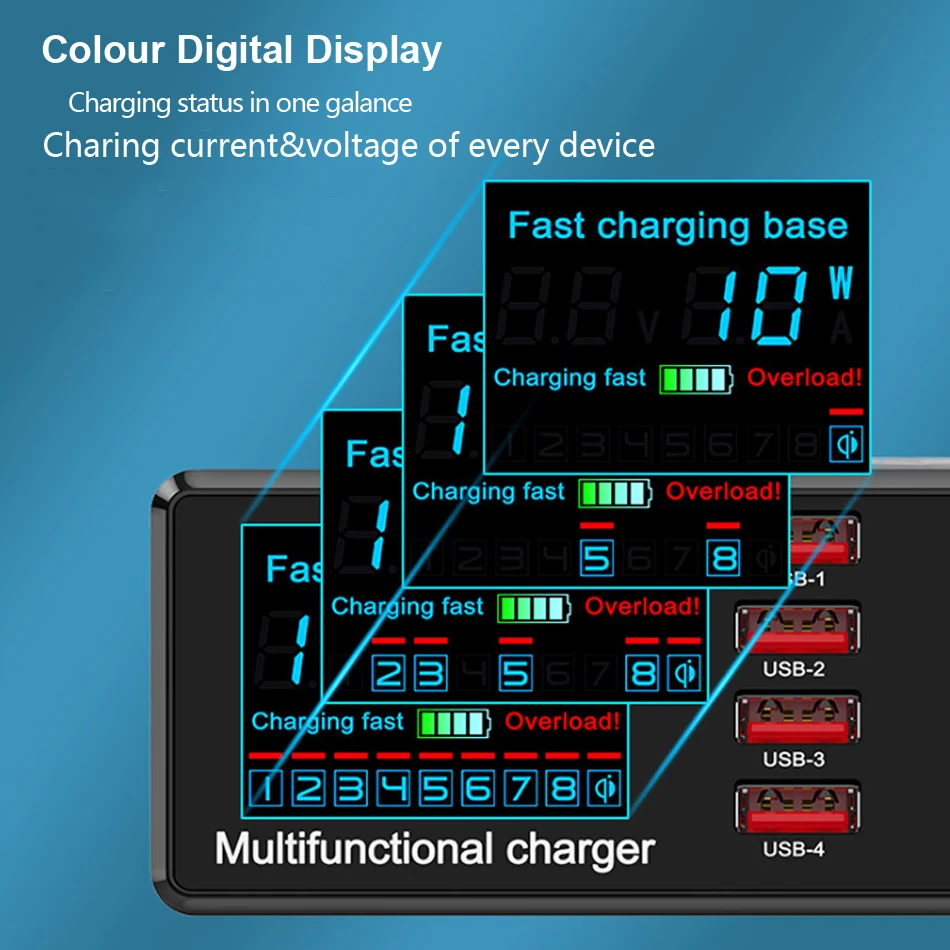 Беспроводное зарядное устройство с 8 USB-портами и поддержкой быстрой зарядки 100 3 0