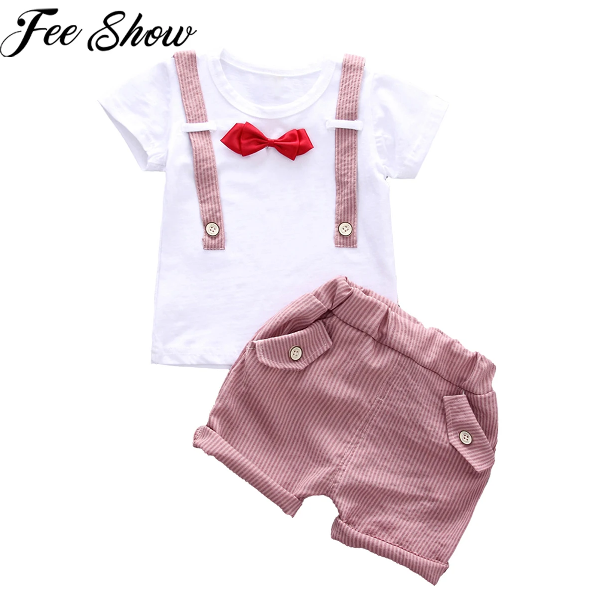 

Toddler Boys Baby Kids Girl Gentleman Bow Tie T Shirt Tops+Stripe Shorts Outfit Set Clothes Newborn Kids Casual Summer Clothes