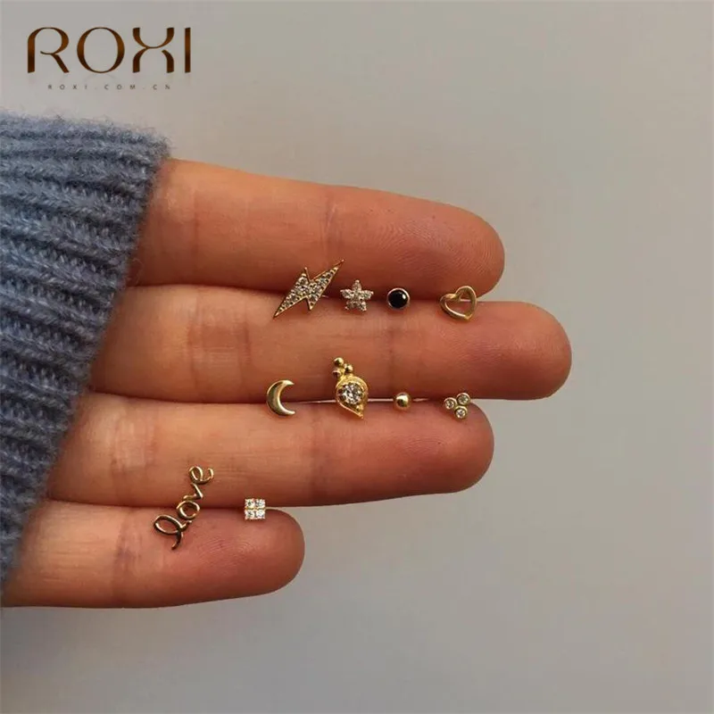 ROXI простые Стразы Молния маленькие серьги-гвоздики для женщин CZ гром серьги, ювелирные изделия серьги из стерлингового серебра 925 пробы