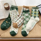 Милые носки в зеленую клетку в стиле преппи, в японском стиле, милые женские хлопковые носки в стиле Харадзюку, женские носки