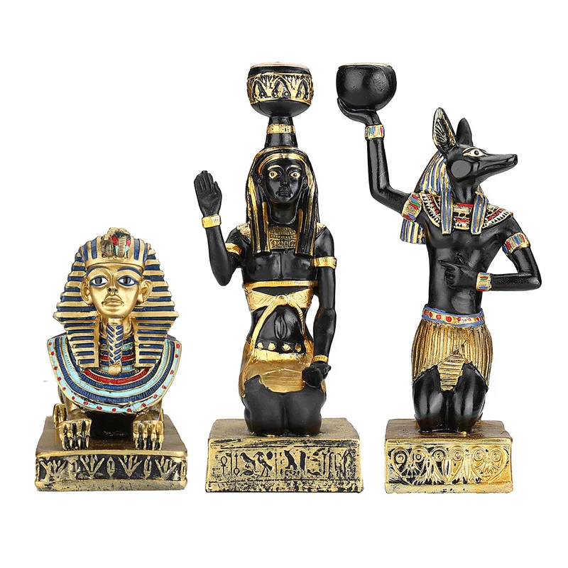 Resin Figurines Candleholder Retro Ancient Egyptian Goddess Sphinx Anubis Shape Candlestick Crafts Home Decorative Ornaments