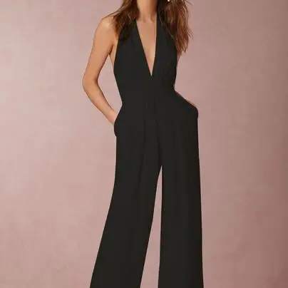 Тела Для женщин сексуальный глубокий v-образный вырез комбинезон с лямкой на шее