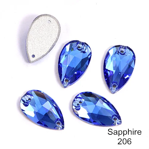 Sapphire 24 шт./лот AAAAA качество каплевидные стеклянные стразы блеск пришить стразы Красочные стразы для шитья свадебное платье B3408 - Color: Sapphire