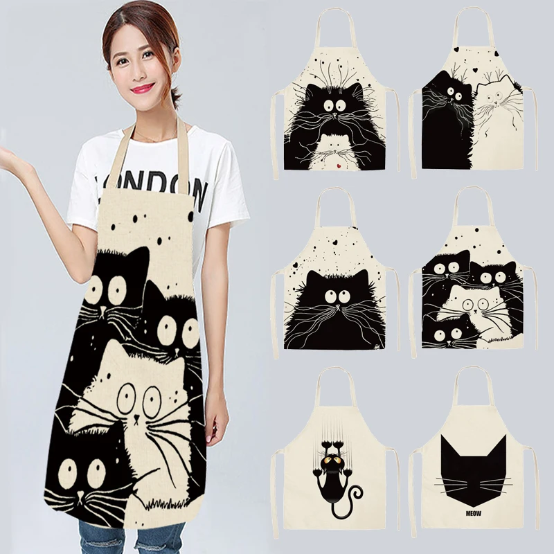 

Popular multi-functional kitchen cotton and hemp apron cute cat daily use