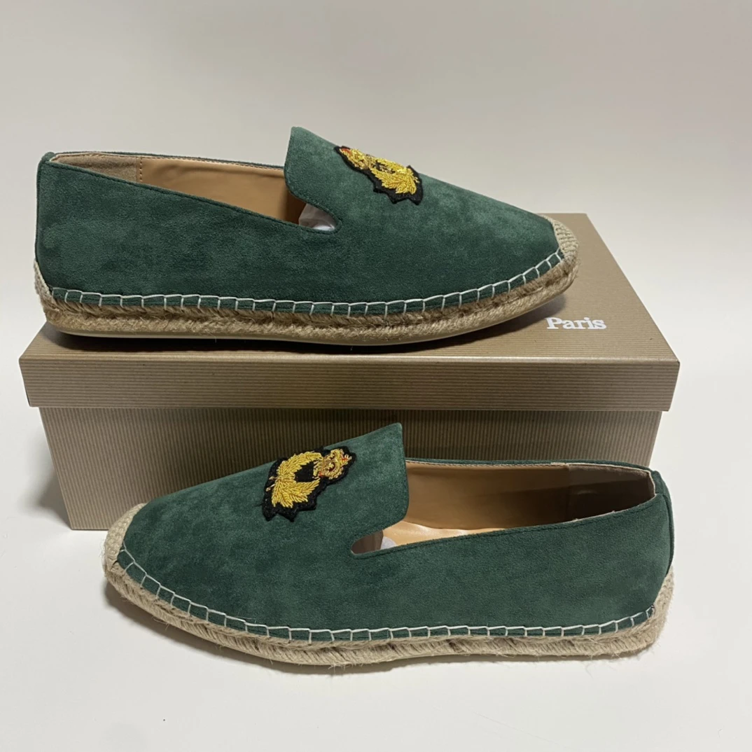 

Men Luxury Designer Espadrille Embroidery Low Top Original Quality Red Bottom Green Flat Shoes Rubber Sole With Box