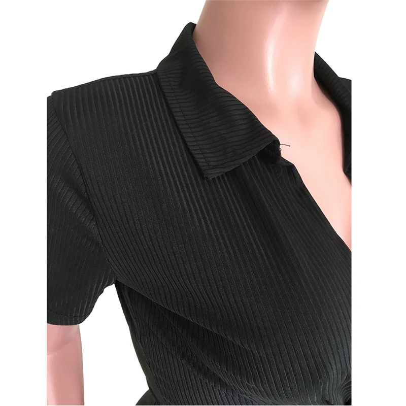 Adogirl Solid Ribbed 2 Piece Set Turn Down Collar V Neck Tie Short Sleeve Crop Top Ruched Pants Women Tracksuit home Outfits |
