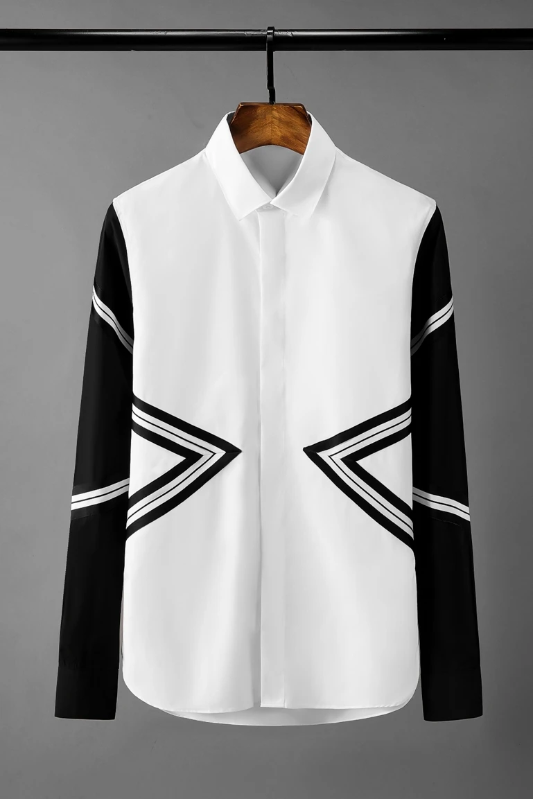 

White Black Contrast Color Mens Shirts Luxury Long Sleeve Cotton Mens Dress Shirts Fashion Slim Fit Party Man Shirts