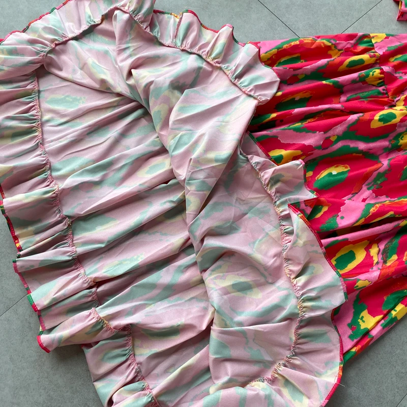 

New Classical Print Women Bohemian Dress Spring Autumn Fashion V Neck Long Holiday Dress Women Red Boho Dress