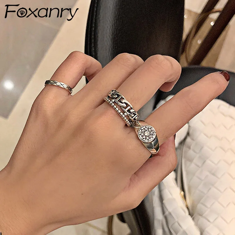 Женские винтажные кольца Foxanry в стиле панк простые двухслойные ювелирные
