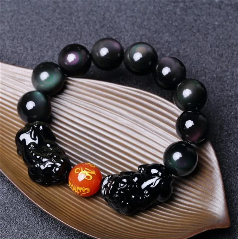 Браслет из натурального обсидиана с бусинами для мужчин и женщин|Плетеные