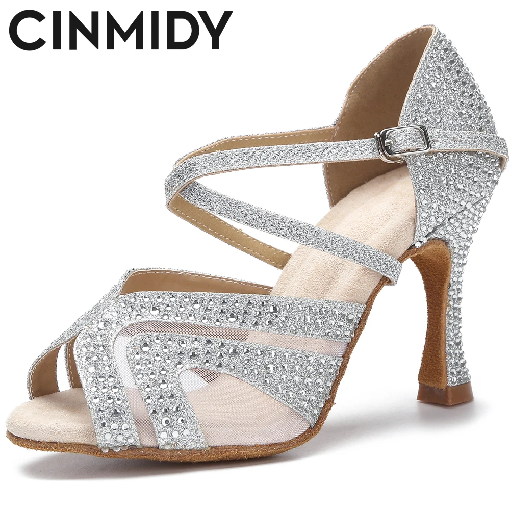 

CINMIDY New Latin Dance Shoes Women Tango Salsa Ballroom Dance Training Shoes Ladys Girls High Heels Red Wedding Heels Women