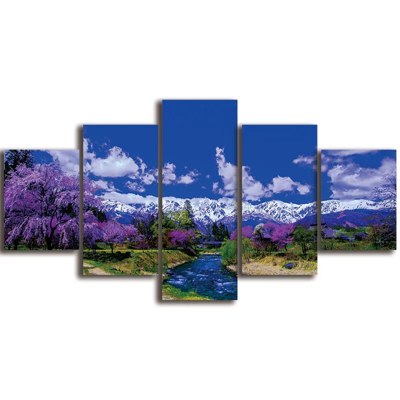 

Prints Canvas Posters Home Decor 5 Pieces Snow Mountains And Rivers Natural Paintings Wall Art Pictures Modular Living Room