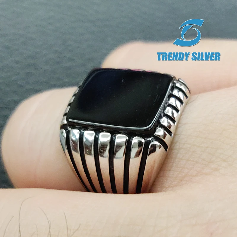 Мужские кольца из серебра 925 пробы с натуральным черным ониксом и агатом TCR8068 |