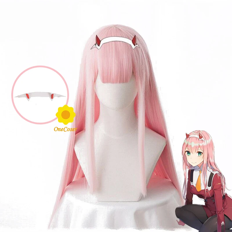 Длинный розовый прямой парик для косплея аниме дорогой в FRANXX 02 ZERO TWO термостойкие