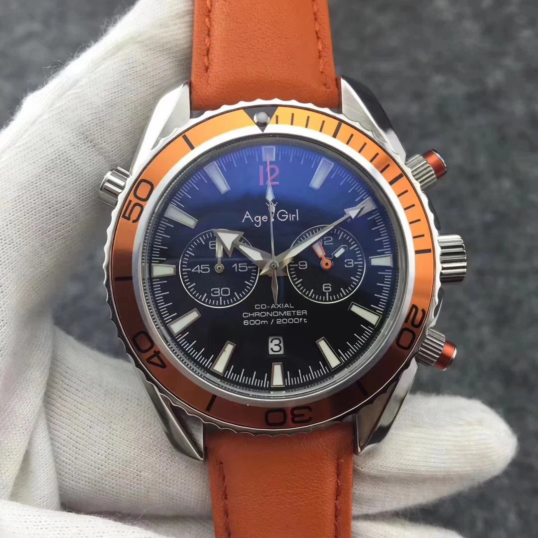 Orange Leather Роскошный бренд для мужчин Профессиональный 300 м James Bond 007 Skyfall синий черный сапфир Секундомер-хронограф Японский OS часы AAA - Цвет: Orange Leather