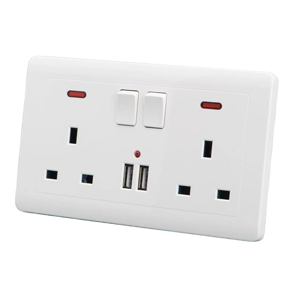 Двухстенные розетки 2 gang 13A с USB зарядными портами Выходная пластина белый| |