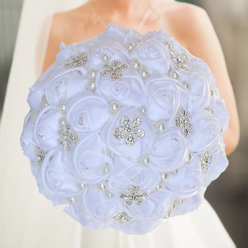 Желтый Королевский синий Свадебные букеты с кристаллами невесты Искусственные