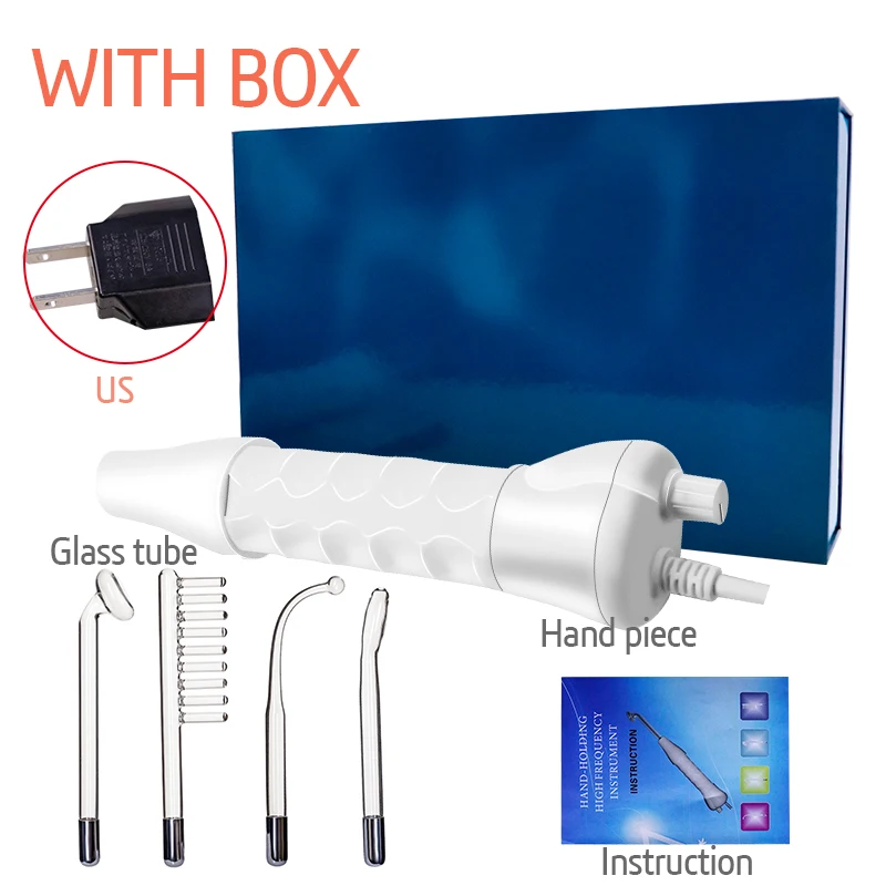With box US Модернизированный высокочастотный прибор для тока, палочки для электротерапии, гребень, бытовой косметологический инструмент, прибор для ухода за кожей, массаж - Цвет: With box US