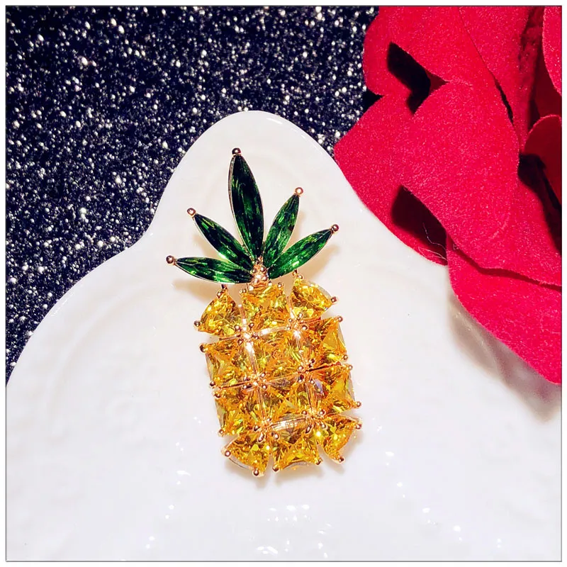 Женская Брошь в виде ананаса желтая бутоньерка с фианитами|Украшения для волос