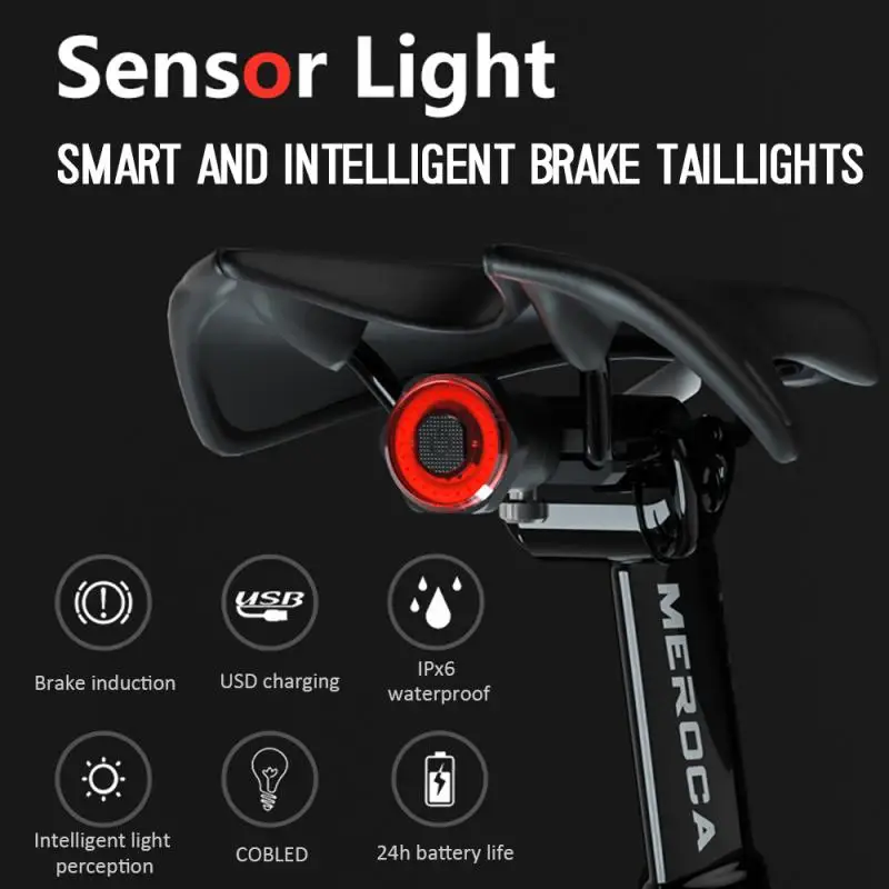 

New bike Sensor brake taillights Intelligent induction MTB lights usb charging road bike night riding taillight Cycling Equipmen