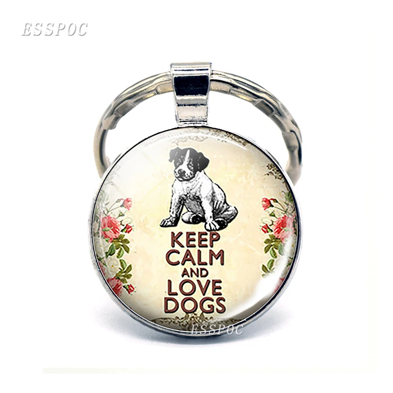 Keep Calm and Carry on Love Cats Dogs Coffee Cupcake Quote Keychain Pendant Glass Cabochon Jewelry Car Key Ring Women Men Gifts | Украшения