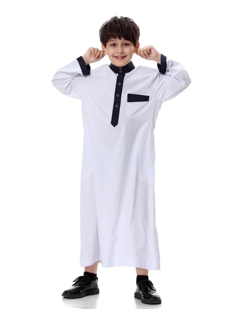 Arabic clothing for men Muslim kids abaya Stand collar ropa de dubai arabe djellaba long sleeve for boy