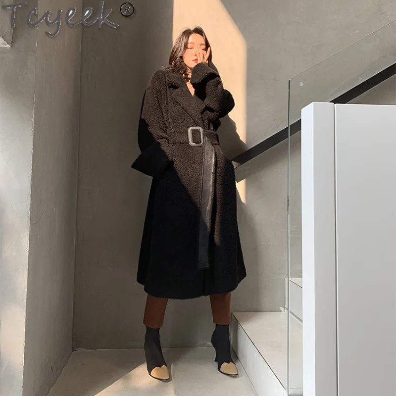 

Tcyeek Elegant Wool Overcoat Female Autumn Winter 2021 100% Real Sheep Shearing Jacket Women's Fur Coat Casaco Feminino Gxy1227