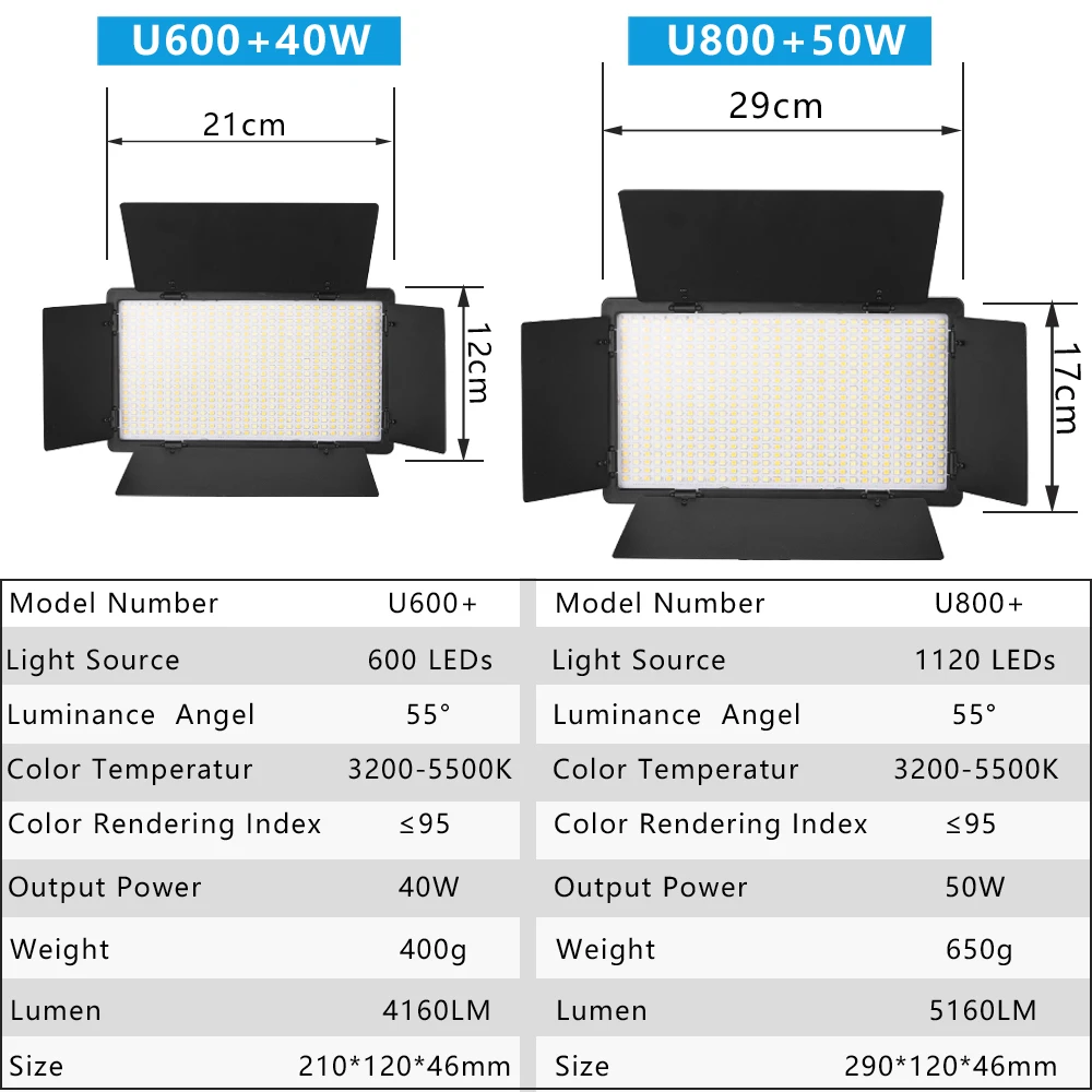 U800 LED Photo Studio Light for Tiktok Youbute Game Live Video Lighting 40W/50W Portable Video Recording Photography Panel Lamp