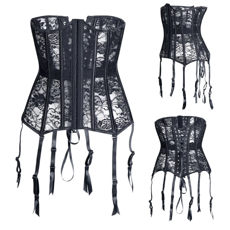 

Lace Corset Bodysuit For Women Wrist Cincher Tube Top Slim Lace Boned Lace Up Corset Steel Bones Body Shapers Girdles 50LD