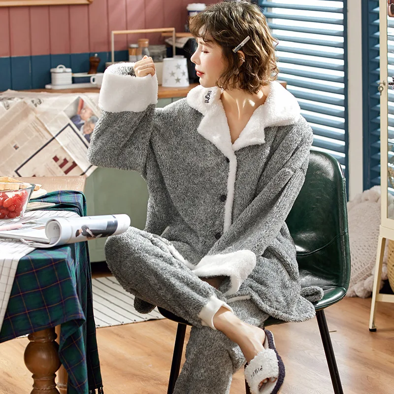 2019 зимняя женская пижама Коралловая бархатная Пижама фланелевая теплая