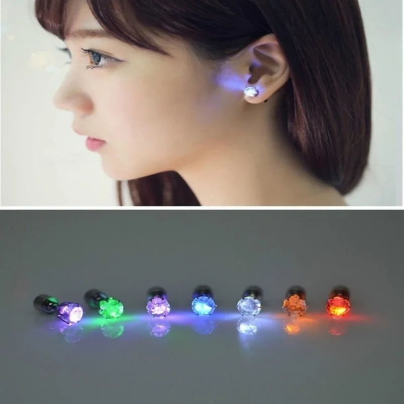 1 Pair Light Up LED Bling Ear Stud rings Korean of Flash Zircon  rings Accessories for Party Women Christmas rings