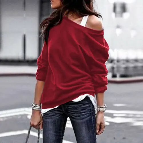 Women's One Shoulder Jumper Pullover Ladies Hoodies Top Loose T shirt Sweatshirt | Женская одежда