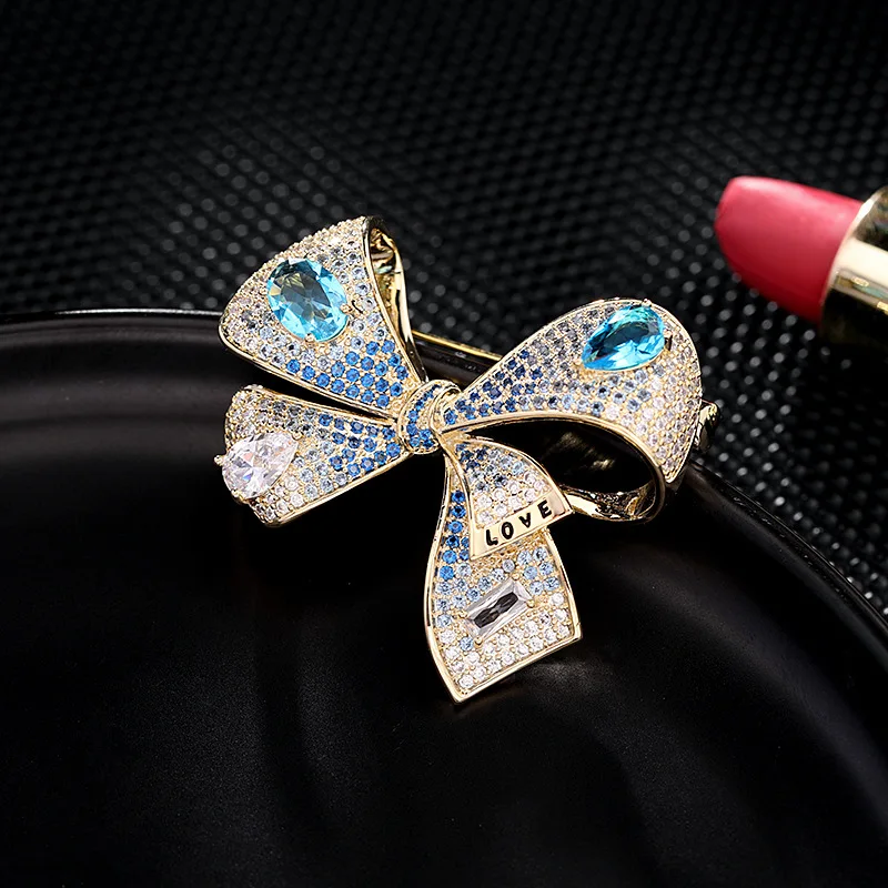 

Exquisite Luxury Pink Blue Micro Cubic Zirconia Bowknot Brooch For Women Clothes Accessories Woman Brooches Suit Jewelry Gifts
