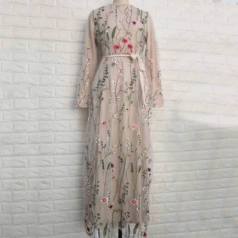 

kaftan Dubai Arabic Dress Muslim Party Feast Maxi Dresses Turkey Sweet Floral Embroidery Islam Clothing Black Fall 2020 Evening