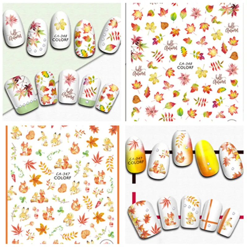 

Manicure Wraps Fall Yellow Gold Adhesive Nail Art Sticker Cartoon Nail Slider Decals Autumn Maple Leaves Series 2021 New