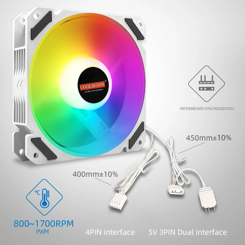 COOLMOON 120mm PWM ARGB PC Case Fan Quiet 4 Pin Addressable RGB Cooling for CPU Cooler Computer Chassis |