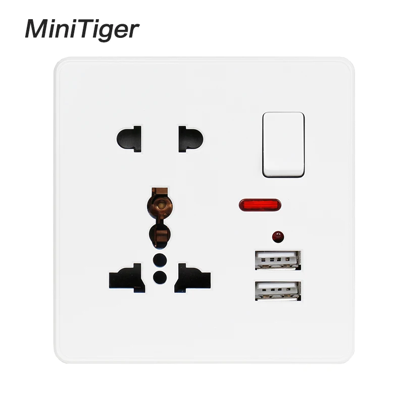 Универсальная Розетка с 5 отверстиями Minitiger 13A 2 1 А белая/черная/Золотая настенная