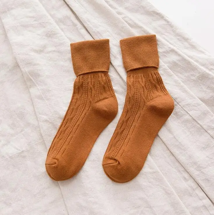 SOCKS 03 Осень и зима новые женские носки ретро твист широкий рот с манжетами дикий ворс сплошной цвет хлопчатобумажные носки - Цвет: SOCKS 03